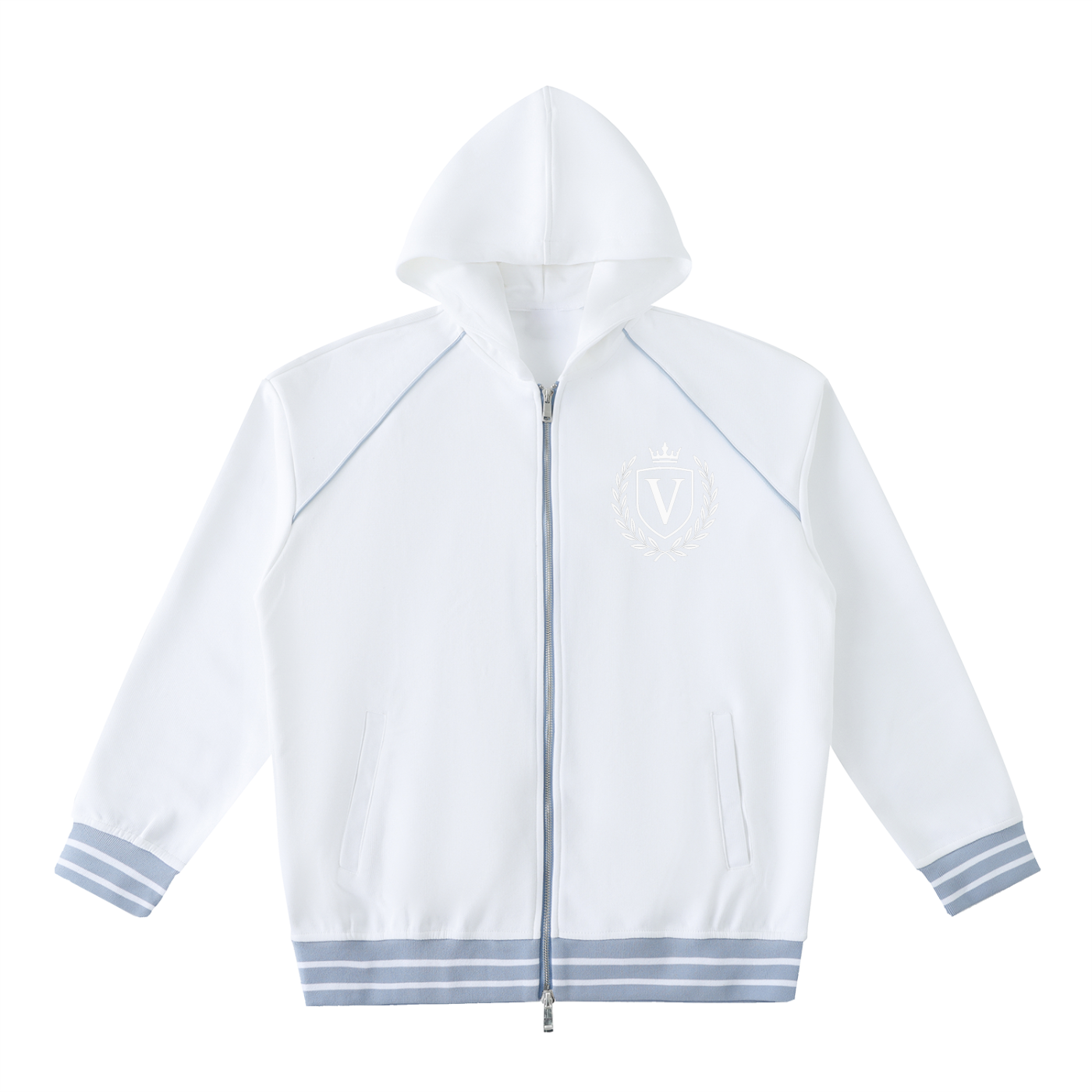 Veni Vidi Vici Striped Trim Zip-Up Hoodie