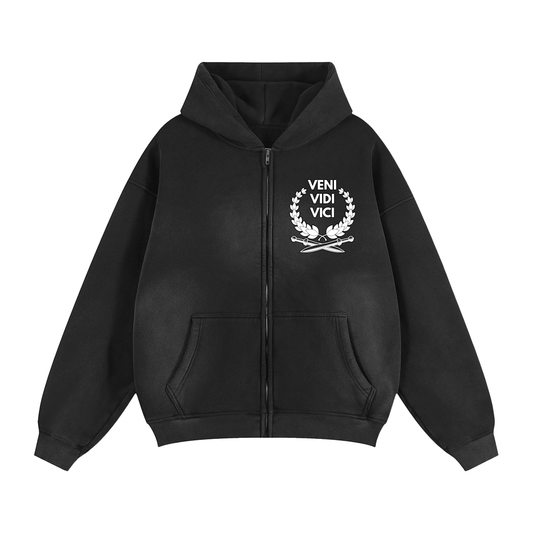 Veni Vidi Vici Two-way Zipper Boxy Fleece Hoodie