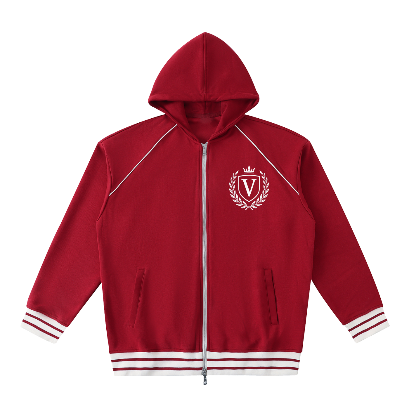 Veni Vidi Vici Striped Trim Zip-Up Hoodie