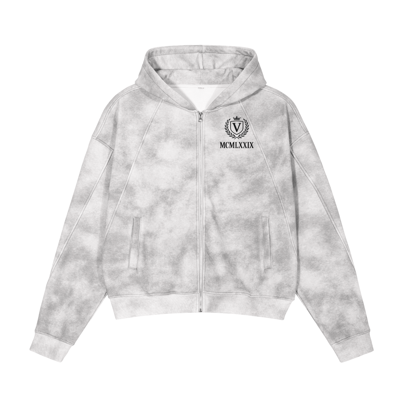 Veni Vidi Vici Dirty Washed Boxy Zip-up Fleece Hoodie