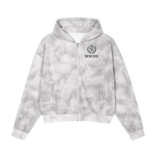 Veni Vidi Vici Dirty Washed Boxy Zip-up Fleece Hoodie
