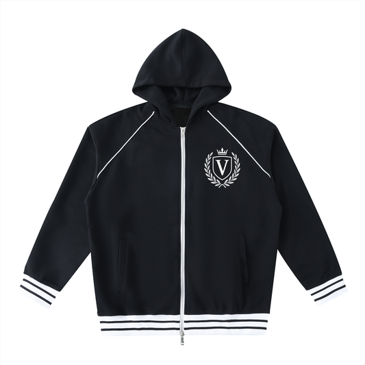 Veni Vidi Vici Striped Trim Zip-Up Hoodie