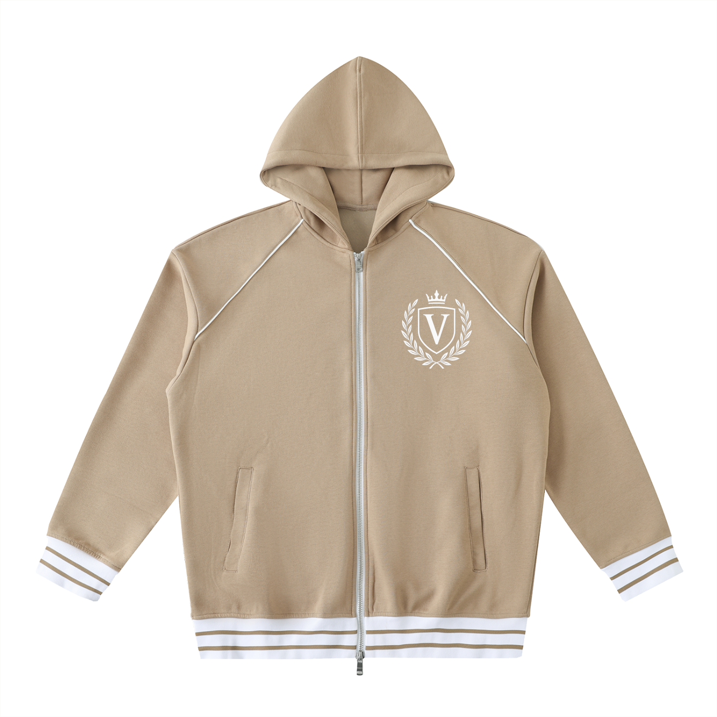 Veni Vidi Vici Striped Trim Zip-Up Hoodie