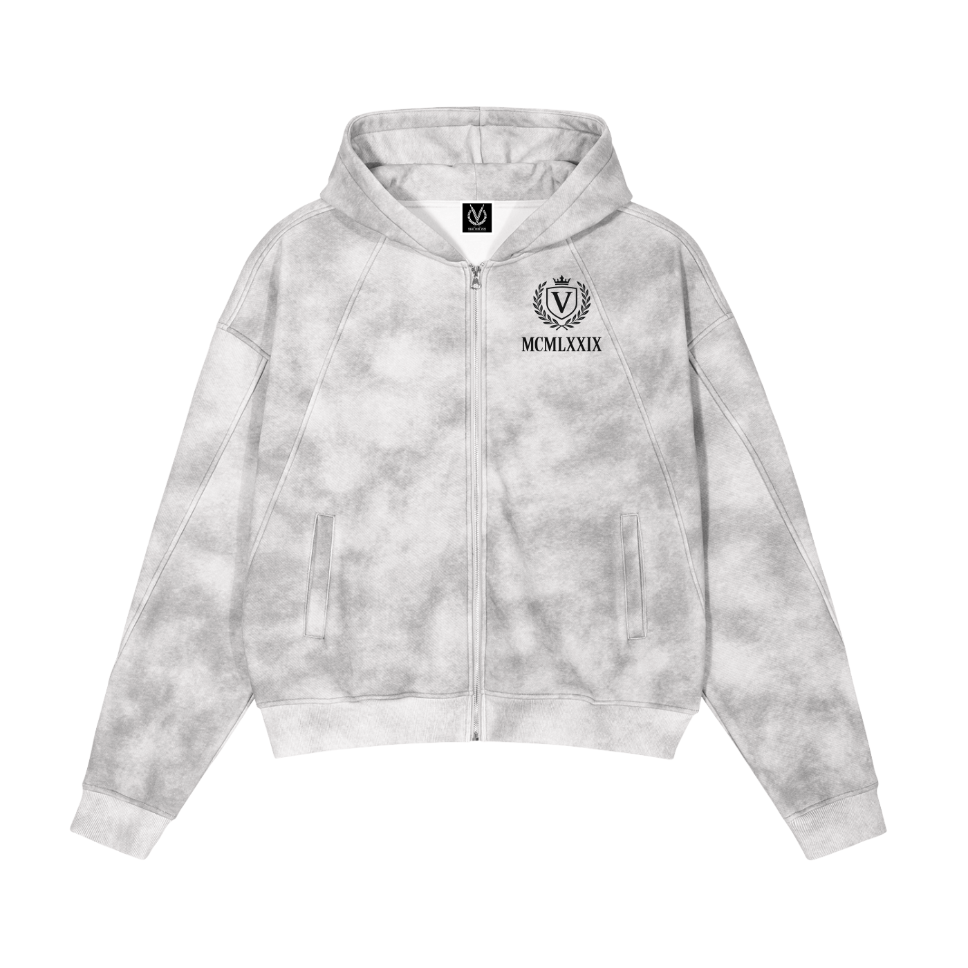 Veni Vidi Vici Dirty Washed Boxy Zip-up Fleece Hoodie