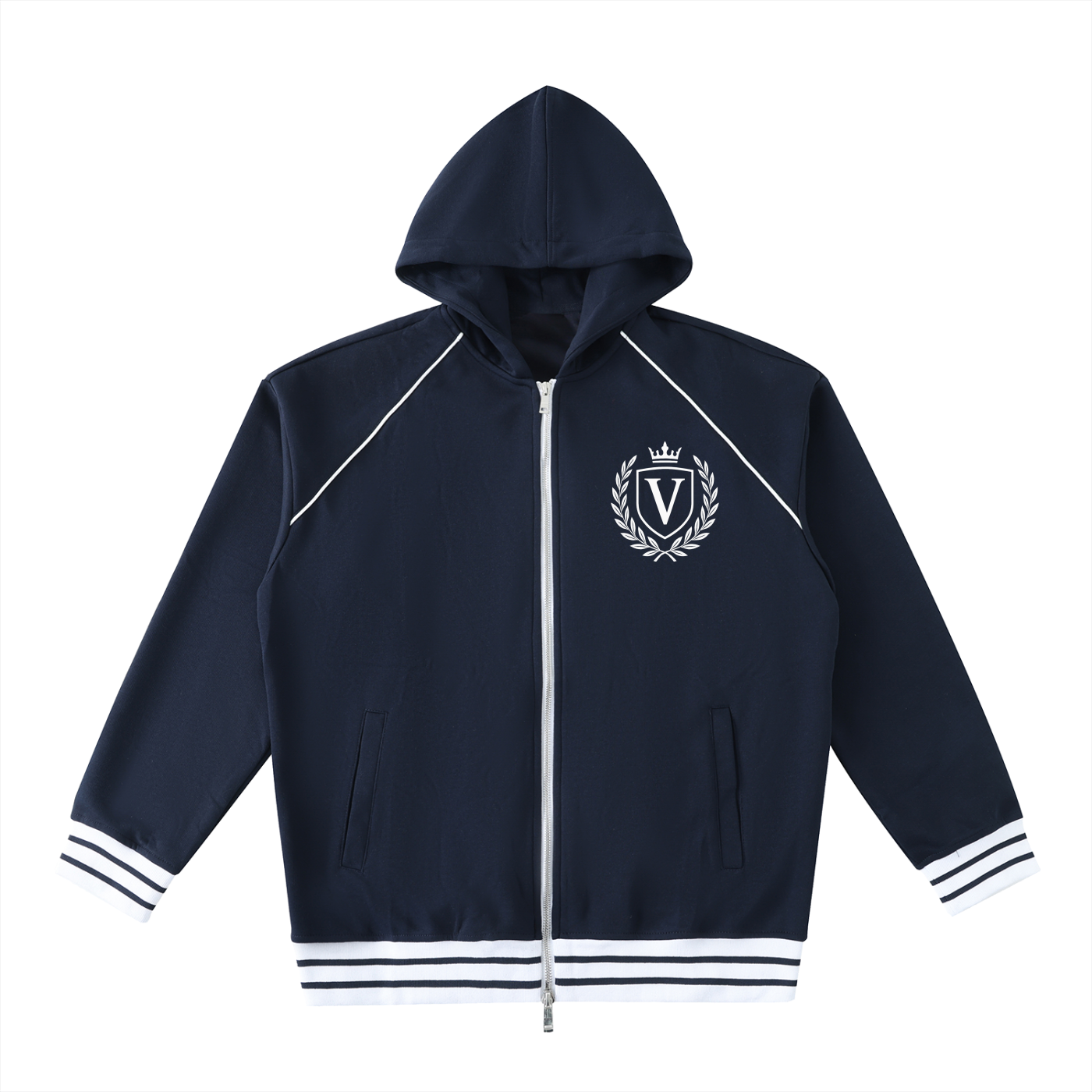 Veni Vidi Vici Striped Trim Zip-Up Hoodie