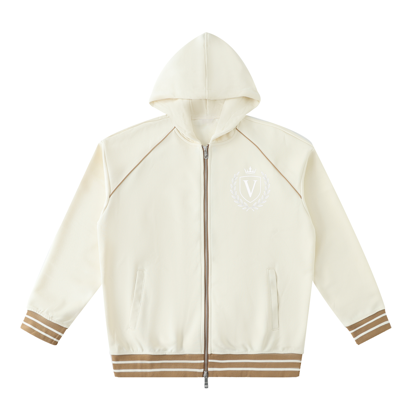 Veni Vidi Vici Striped Trim Zip-Up Hoodie